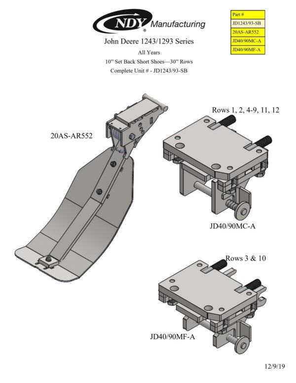 A diagram showing the different parts of the Stalk Stomper for John Deere 1243/1293 Series 30” Corn Head machine.