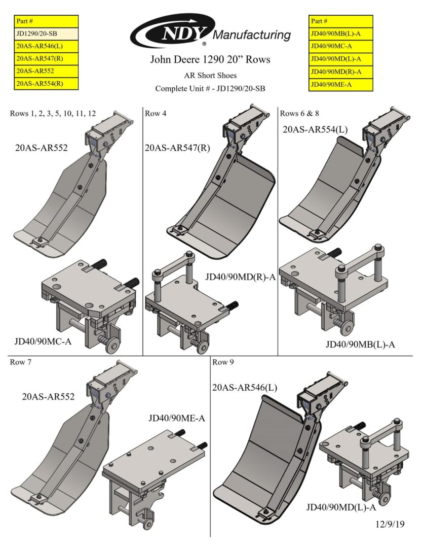 A diagram showing the different parts of a Stalk Stomper for John Deere 1290 Series 20” Corn Head machine.