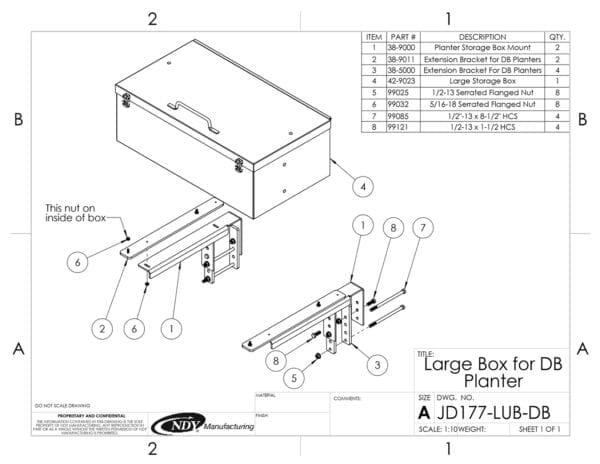 A diagram of a Large Utility Storage Box for Deere / Bauer for a 3d printer.