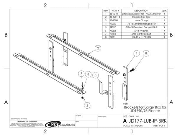 A diagram showing the parts of a Mounting Bracket Kit for John Deere 1790/95 Planters with Interplant for a television.