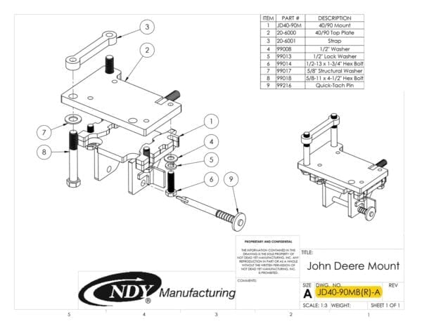 A diagram showing the parts of a Stalk Stomper Mount for Row 3 on John Deere 844/894 Series Corn Head.