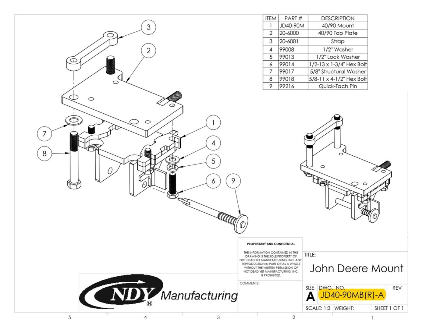 A diagram showing the parts of a Stalk Stomper Mount for Row 3 on John Deere 844/894 Series Corn Head.