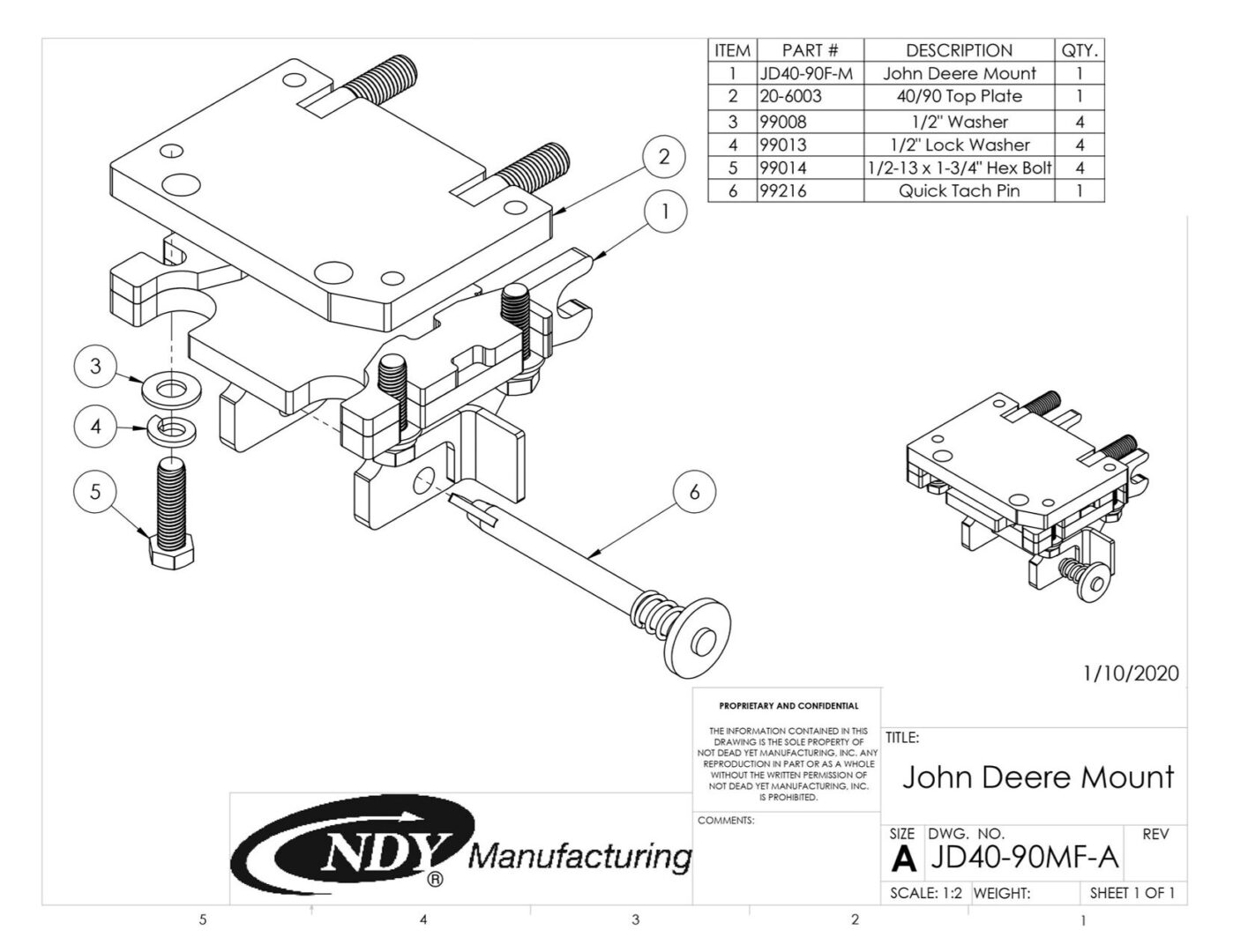 A diagram showing the parts of a Stalk Stomper Mount for Row 3 and 10 on John Deere 1243/1293 Series Corn Head mower.