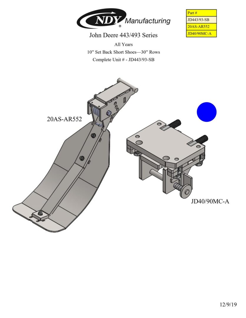 A diagram showing the parts of the Stalk Stomper for John Deere 443/493 Series Corn Head.
