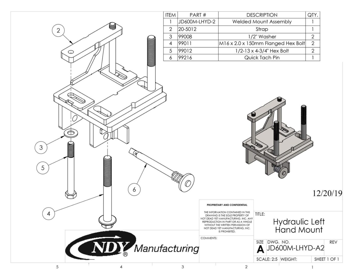 A diagram showing the parts of a Stalk Stomper Mount Assembly for Left Hydraulic Row on John Deere 600/700 Series Corn Heads.
