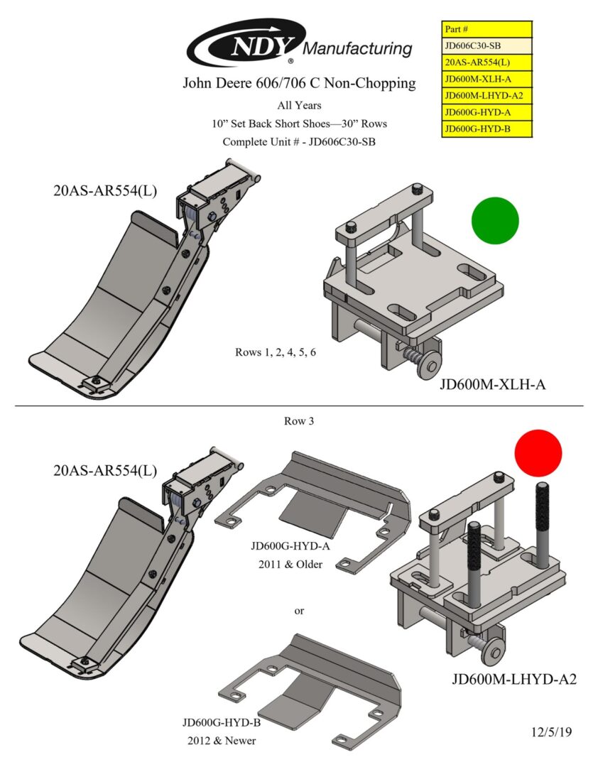 A diagram showing the different parts of a Stalk Stomper for John Deere 606/706 Series Non-Chopping 30” Corn Head.