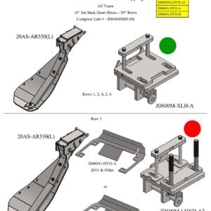 A diagram showing the different parts of a Stalk Stomper for John Deere 606/706 Series Chopping 30” Corn Head.