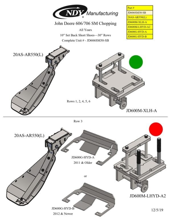 A diagram showing the different parts of a Stalk Stomper for John Deere 606/706 Series Chopping 30” Corn Head.