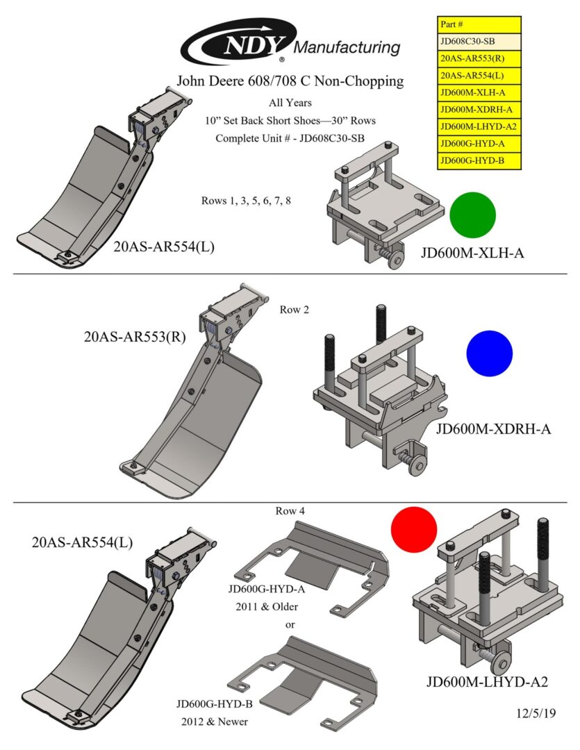 A diagram showing the different parts of a Stalk Stomper for John Deere 608/708 Series Non-Chopping 30” Corn Head machine.