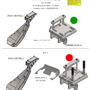 A diagram showing the different parts of a Stalk Stomper for John Deere 608 Series Chopping 30" Year 2011 and Older Corn Head machine.