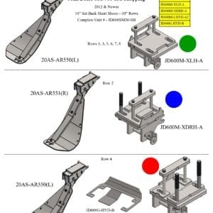 A diagram showing the different parts of a Stalk Stomper for John Deere 608/708 Series Chopping 30” Year 2012 and Newer Corn Head.