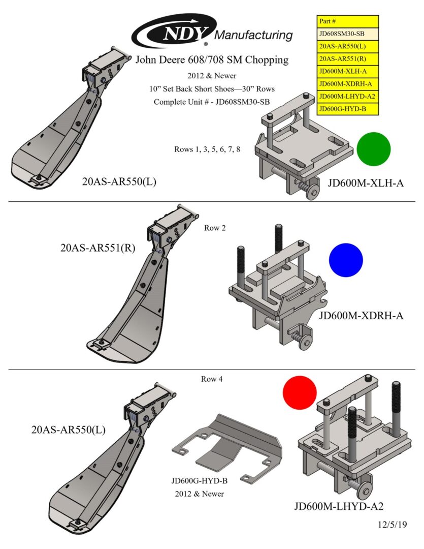 A diagram showing the different parts of a Stalk Stomper for John Deere 608/708 Series Chopping 30” Year 2012 and Newer Corn Head.