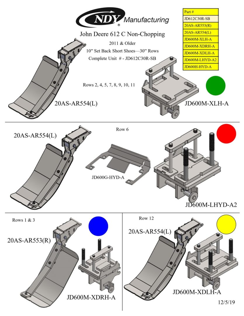 A diagram showing the different parts of a Stalk Stomper for John Deere 612 Series Non-Chopping 30" Rigid Year 2011 and Older Corn Head machine.