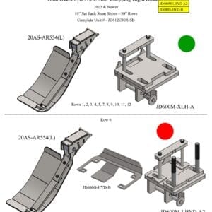 A diagram showing the different parts of a Stalk Stomper for John Deere 612/712 Series Non-Chopping 30” Year 2012 and Newer Corn Head.