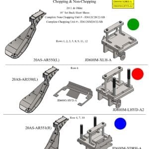 A diagram showing the different parts of a Stalk Stomper for John Deere 612 Series Chopping 20” and 22" Year 2011 and Older Corn Head.