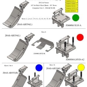 A diagram showing the different parts of a Stalk Stomper for John Deere 616/716 Series Non-Chopping 30” Year 2012 and Newer Corn Head.