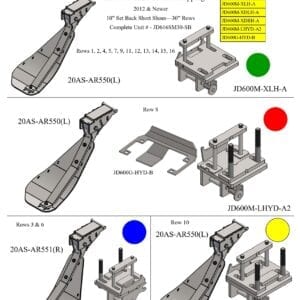 A diagram showing the different parts of a Stalk Stomper for John Deere 616/716 Series Chopping 30” Year 2012 and Newer Corn Head.