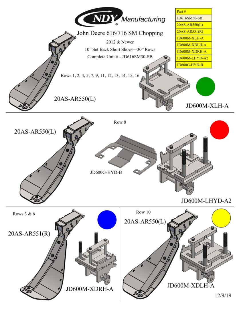 A diagram showing the different parts of a Stalk Stomper for John Deere 616/716 Series Chopping 30” Year 2012 and Newer Corn Head.