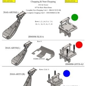 A diagram showing the different parts of Stalk Stompers for John Deere 618/718 Series Corn Heads.