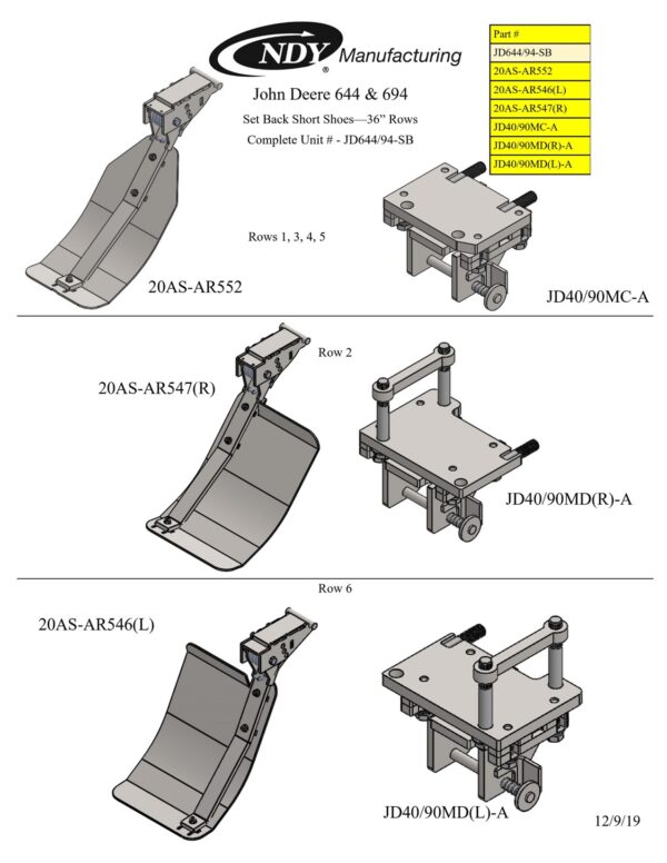 A diagram showing the different parts of a Stalk Stomper for John Deere 644/694 Series 30” Corn Head.