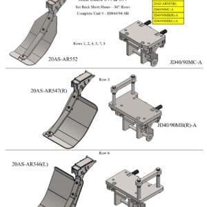 A diagram showing the different parts of a Stalk Stomper for John Deere 844/894 Series 36” Corn Head machine.