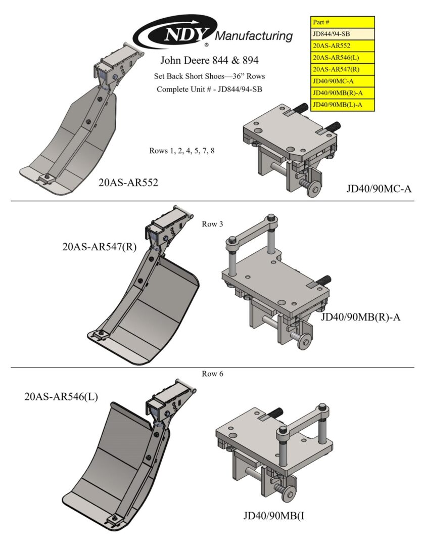 A diagram showing the different parts of a Stalk Stomper for John Deere 844/894 Series 36” Corn Head machine.