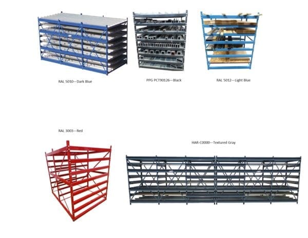 A variety of Raw Material Rack 72"W x 72"H x 36"L and shelves.