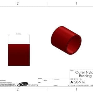 A drawing of a Stalk Stomper Interior Nylon Bushing - 1" tube and a red pipe.