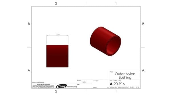 A drawing of a Stalk Stomper Interior Nylon Bushing - 1" tube and a red pipe.