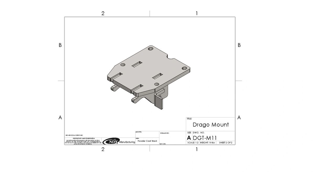 A drawing of a Stalk Stomper Mount for Drago GT - Center.