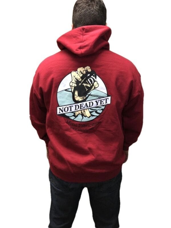 The back of a man wearing an NDY Hooded Sweatshirt - Men's with a logo on it.