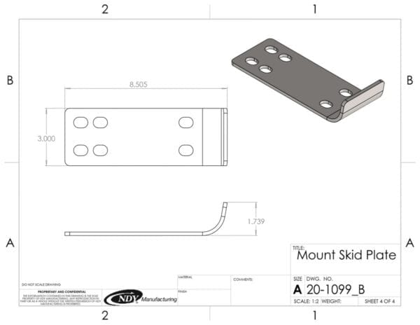 A drawing of a Stalk Stomper Mount Skid Plate for Geringhoff.