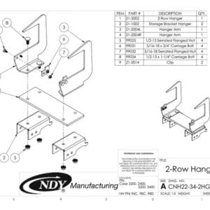 A diagram showing the parts of a Stalk Stomper Storage Hanger for Case 2200 & 3400 Series - 2 Row.