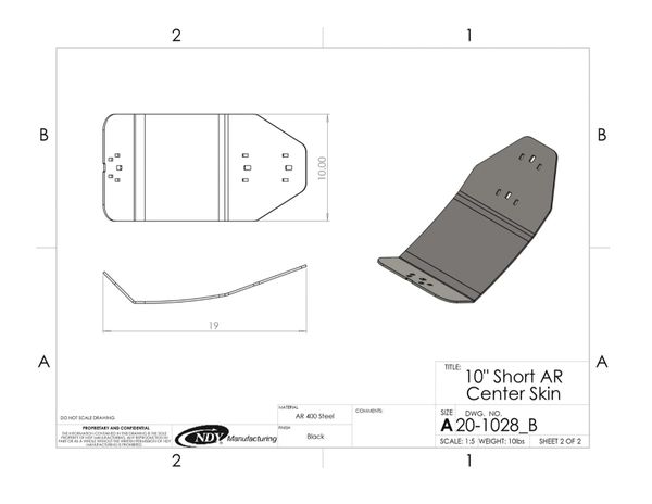 A drawing of a Stalk Stomper 10" AR Steel Skin, Short, Center for a Ford F-150.