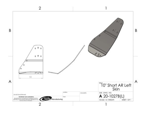 A drawing of a Stalk Stomper 10" AR Steel Skin, Short, Left Hand and a tailplane.