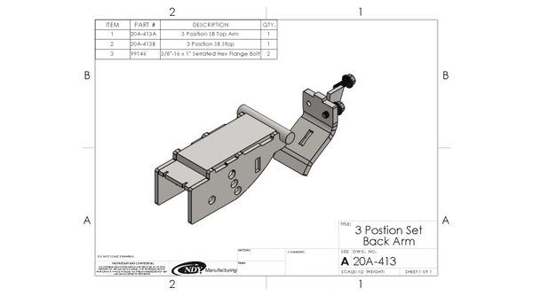 A drawing showing the Stalk Stomper Top Arm Assembly for Setback Style Arm and Shoe of a machine.