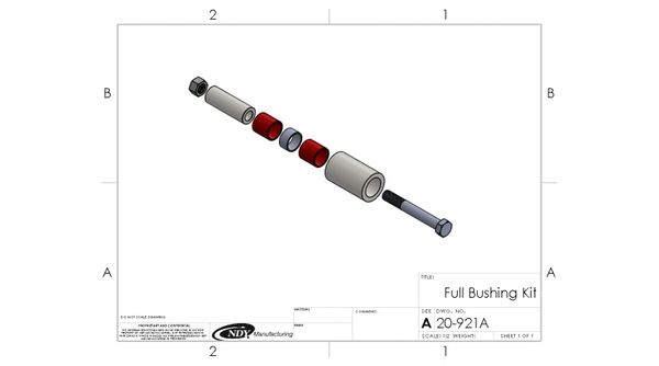 A drawing of a Stalk Stomper Greaseless Bushing Assembly Full Kit with a red handle.