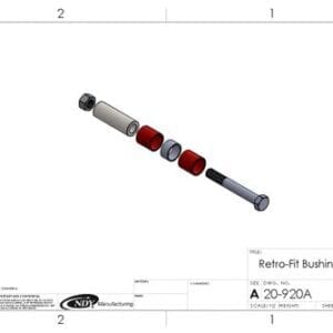 A drawing of a Stalk Stomper Greaseless Bushing Assembly Retrofit Kit and a piece of wood.