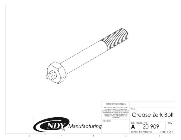 A drawing of a screw with a Stalk Stomper Grease Zerk Bolt on it.