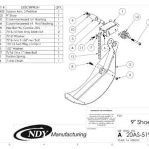 The parts diagram for the Stalk Stomper, Center, Arm and Shoe Assembly - Welded manufacturing shoe.