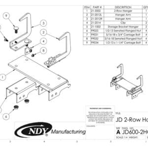 A diagram showing the parts of a Stalk Stomper Storage Hanger for John Deere 600/700 Series - 2 Row.