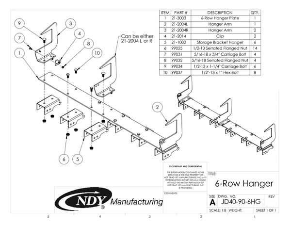 The wiring diagram for the Stalk Stomper Storage Hanger for John Deere 40/90 Series - 6 Row.