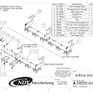 The wiring diagram for the Stalk Stomper Storage Hanger for Drago Series I and Series II - 6 Row.