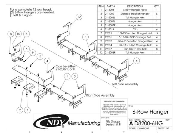 The wiring diagram for the Stalk Stomper Storage Hanger for Drago Series I and Series II - 6 Row.