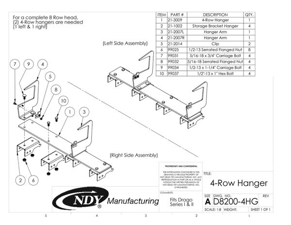 The wiring diagram for the Stalk Stomper Storage Hanger for Drago Series I and Series II - 4 Row.