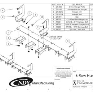 A diagram showing the parts of a Stalk Stomper Storage Hanger for Case 4000 Series - 6 Row.