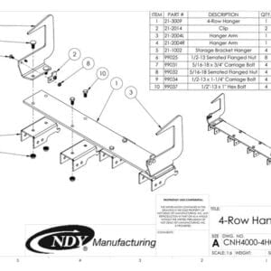 A diagram showing the parts of a row - Stalk Stomper Storage Hanger for Case 4000 Series - 4 Row.