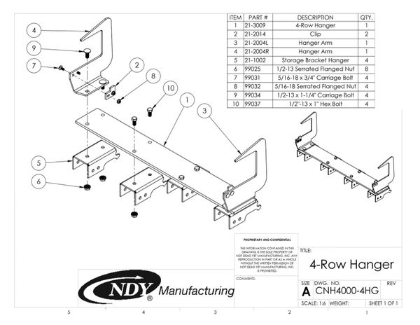 A diagram showing the parts of a row - Stalk Stomper Storage Hanger for Case 4000 Series - 4 Row.