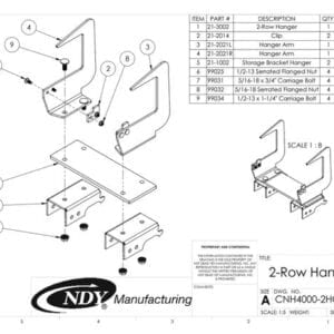 A diagram showing the parts of a Stalk Stomper Storage Hanger for Case 4000 Series - 2 Row.