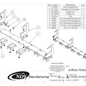 A diagram showing the parts of a Stalk Stomper Storage Hanger for Case 2200 & 3400 Series - 6 Row.